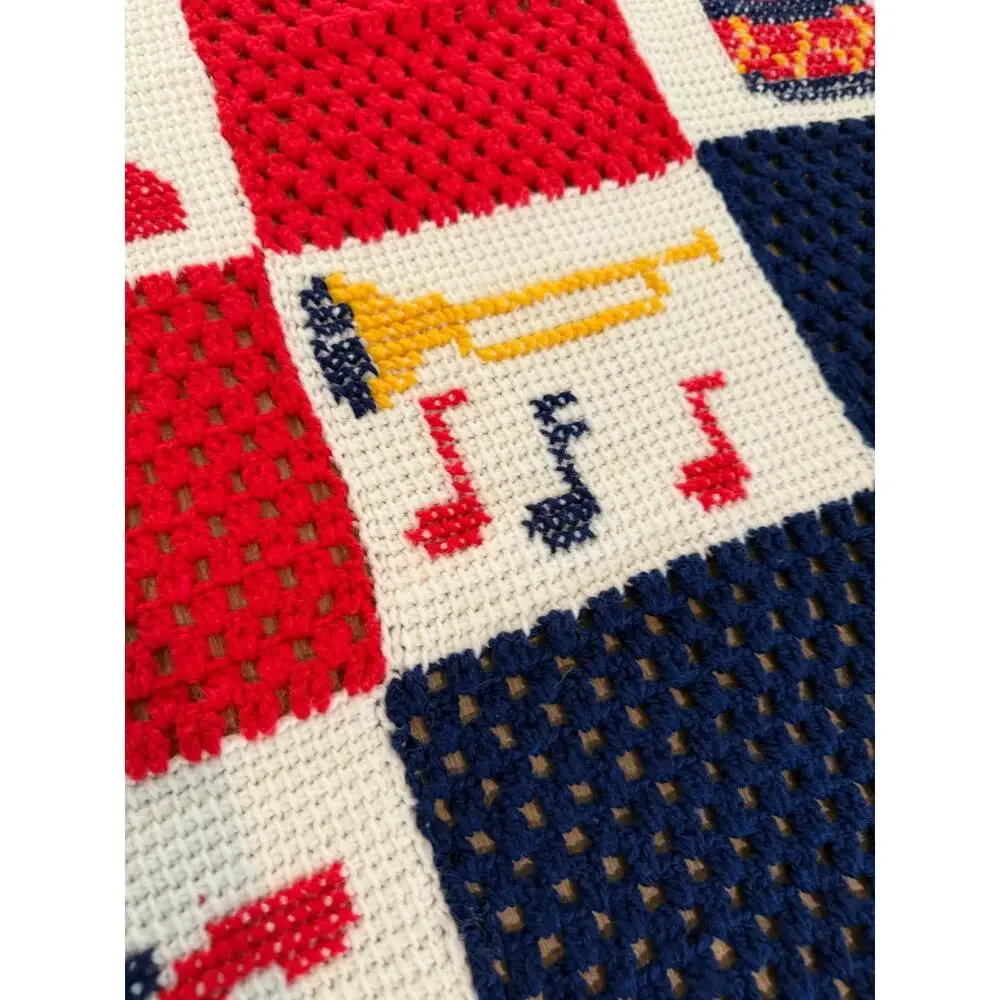 Amazing Vintage Patriotic Granny Square Afghan Throw Blanket 1976 Bi Centennial